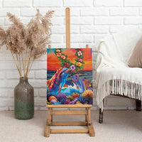Hawaiian Lei Day Canvas Wall Art Dolphins with Colorful Corals and Romantic Sunset LT03 - Polynesian Pride
