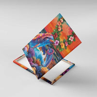 Hawaiian Lei Day Canvas Wall Art Dolphins with Colorful Corals and Romantic Sunset LT03 With Frame Orange - Polynesian Pride