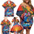 Hawaiian Lei Day Family Matching Off Shoulder Short Dress and Hawaiian Shirt Dolphins with Colorful Corals and Romantic Sunset