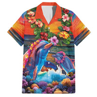 Hawaiian Lei Day Hawaiian Shirt Dolphins with Colorful Corals and Romantic Sunset LT03 Orange - Polynesian Pride