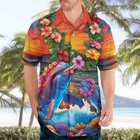 Hawaiian Lei Day Hawaiian Shirt Dolphins with Colorful Corals and Romantic Sunset LT03 - Polynesian Pride