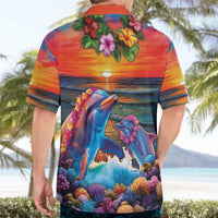 Hawaiian Lei Day Hawaiian Shirt Dolphins with Colorful Corals and Romantic Sunset LT03 - Polynesian Pride