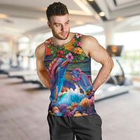 Hawaiian Lei Day Men Tank Top Dolphins with Colorful Corals and Romantic Sunset LT03 Orange - Polynesian Pride