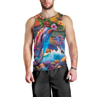 Hawaiian Lei Day Men Tank Top Dolphins with Colorful Corals and Romantic Sunset LT03 - Polynesian Pride