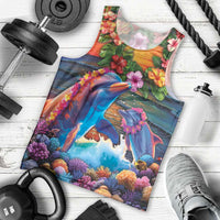 Hawaiian Lei Day Men Tank Top Dolphins with Colorful Corals and Romantic Sunset LT03 - Polynesian Pride