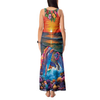 Hawaiian Lei Day Tank Maxi Dress Dolphins with Colorful Corals and Romantic Sunset LT03 - Polynesian Pride