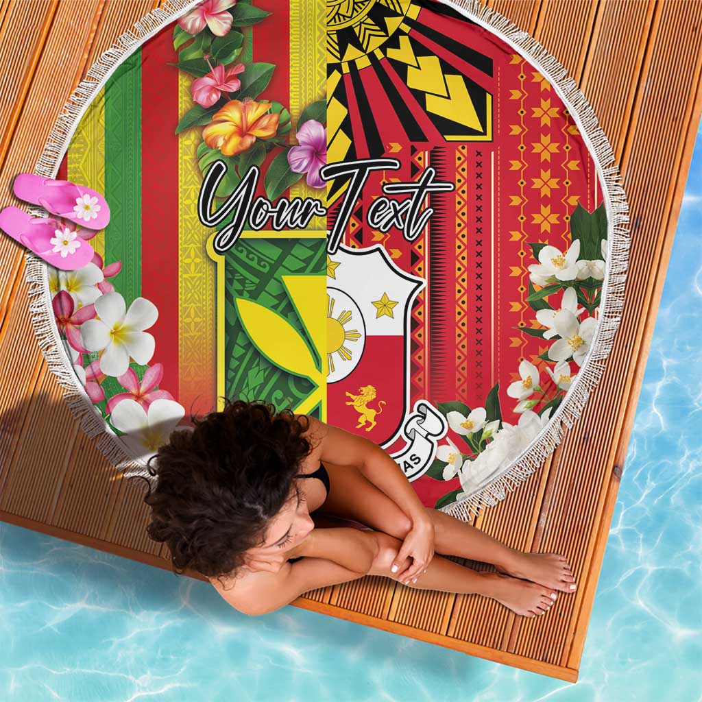 Personalised Hawaii and Philippines Together Beach Blanket The Emblems with Cultural Symbols Green-Yellow-Red Tricolor