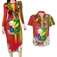 Personalised Hawaii and Philippines Together Couples Matching Long Sleeve Bodycon Dress and Hawaiian Shirt The Emblems with Cultural Symbols Green-Yellow-Red Tricolor