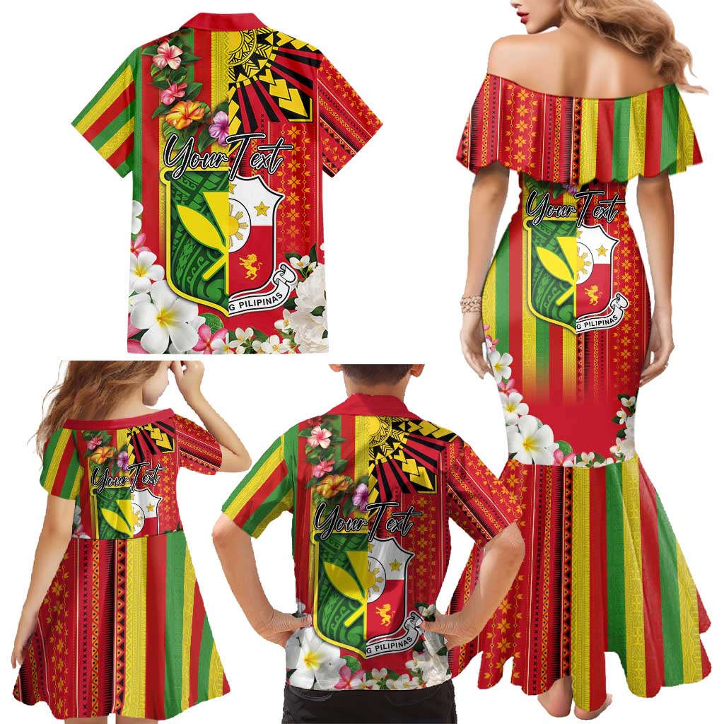 Personalised Hawaii and Philippines Together Family Matching Mermaid Dress and Hawaiian Shirt The Emblems with Cultural Symbols Green-Yellow-Red Tricolor