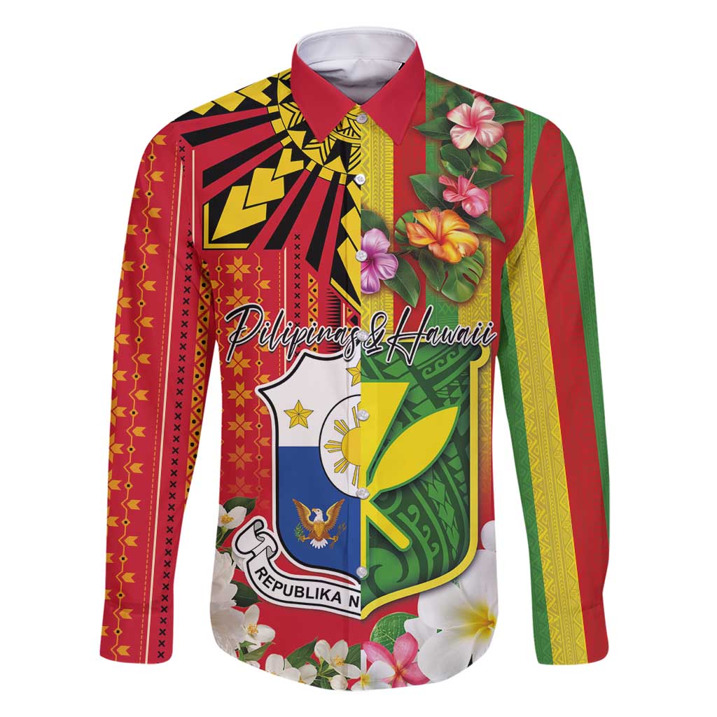 Personalised Hawaii and Philippines Together Family Matching Mermaid Dress and Hawaiian Shirt The Emblems with Cultural Symbols Green-Yellow-Red Tricolor