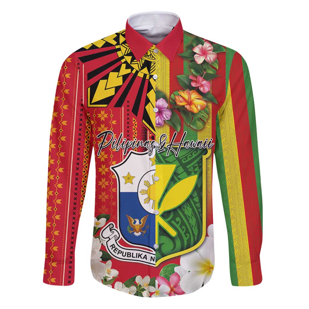 Personalised Hawaii and Philippines Together Family Matching Puletasi and Hawaiian Shirt The Emblems with Cultural Symbols Green-Yellow-Red Tricolor