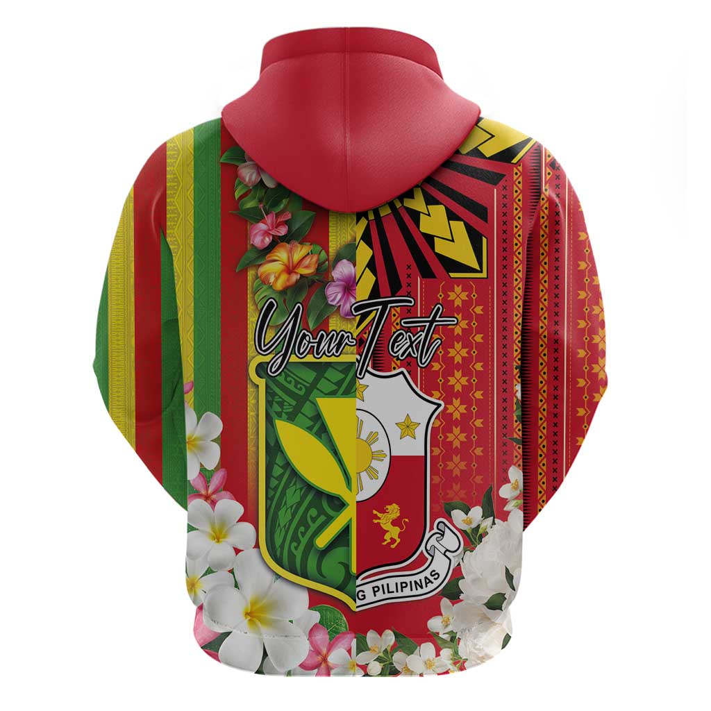 Personalised Hawaii and Philippines Together Hoodie The Emblems with Cultural Symbols Green-Yellow-Red Tricolor