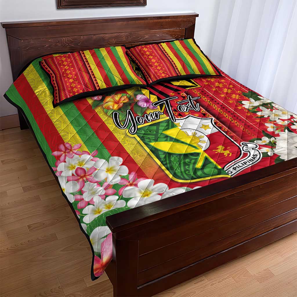 Personalised Hawaii and Philippines Together Quilt Bed Set The Emblems with Cultural Symbols Green-Yellow-Red Tricolor