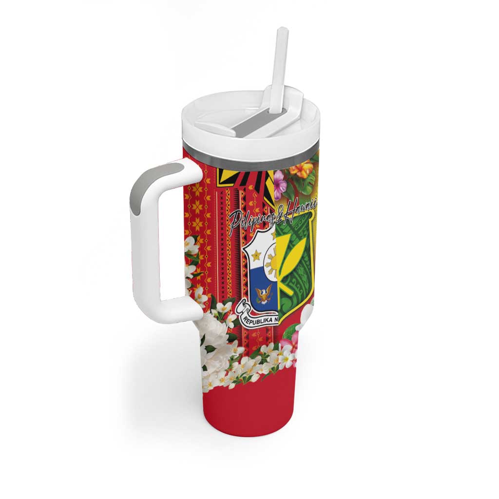 Personalised Hawaii and Philippines Together Tumbler With Handle The Emblems with Cultural Symbols Tricolor