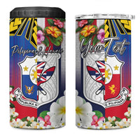 Personalised Hawaii and Philippines Together 4 in 1 Can Cooler Tumbler The Emblems with Cultural Symbols Blue-Red Gradient
