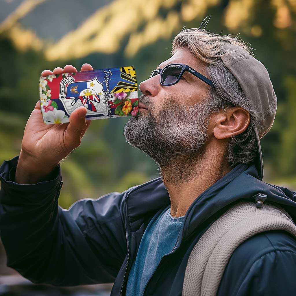 Personalised Hawaii and Philippines Together 4 in 1 Can Cooler Tumbler The Emblems with Cultural Symbols Blue-Red Gradient