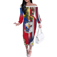 Personalised Hawaii and Philippines Together Family Matching Off The Shoulder Long Sleeve Dress and Hawaiian Shirt The Emblems with Cultural Symbols Blue-White-Red Tricolor