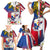 Personalised Hawaii and Philippines Together Family Matching Short Sleeve Bodycon Dress and Hawaiian Shirt The Emblems with Cultural Symbols Blue-White-Red Tricolor