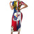 Personalised Hawaii and Philippines Together Family Matching Short Sleeve Bodycon Dress and Hawaiian Shirt The Emblems with Cultural Symbols Blue-White-Red Tricolor