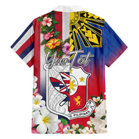 Personalised Hawaii and Philippines Together Family Matching Tank Maxi Dress and Hawaiian Shirt The Emblems with Cultural Symbols Blue-White-Red Tricolor