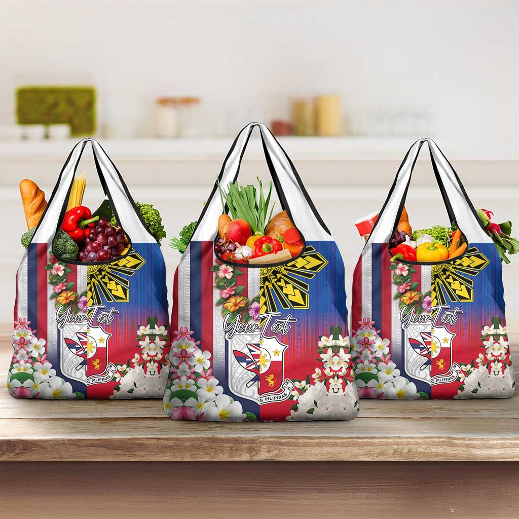 Personalised Hawaii and Philippines Together Grocery Bag The Emblems with Cultural Symbols Blue-White-Red Tricolor