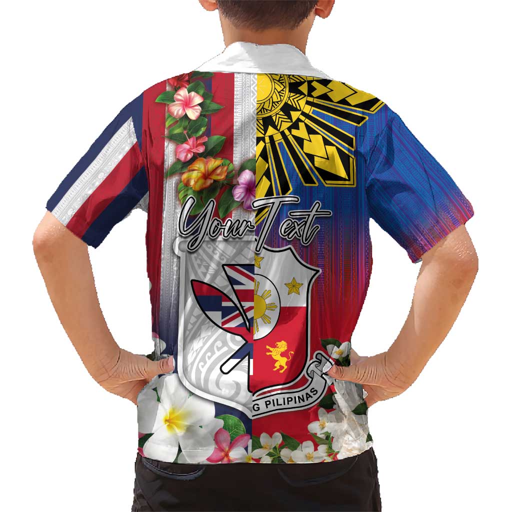 Personalised Hawaii and Philippines Together Hawaiian Shirt The Emblems with Cultural Symbols Blue-White-Red Tricolor