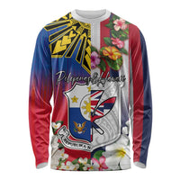 Personalised Hawaii and Philippines Together Long Sleeve Shirt The Emblems with Cultural Symbols Blue-White-Red Tricolor