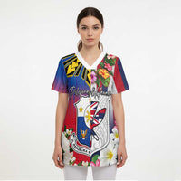 Personalised Hawaii and Philippines Together Scrub Top The Emblems with Cultural Symbols Blue-White-Red Tricolor - Polynesian Pride