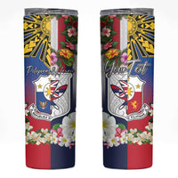 Personalised Hawaii and Philippines Together Skinny Tumbler The Emblems with Cultural Symbols Blue-Red Gradient