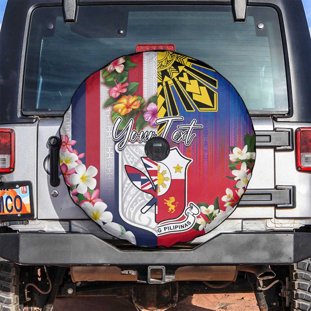 Personalised Hawaii and Philippines Together Spare Tire Cover The Emblems with Cultural Symbols Blue-White-Red Tricolor