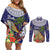 Bula Fiji Crested Iguana Couples Matching Off Shoulder Short Dress and Long Sleeve Button Shirt Tagimaucia Tapa Tribal Blue Color LT03 Blue - Polynesian Pride