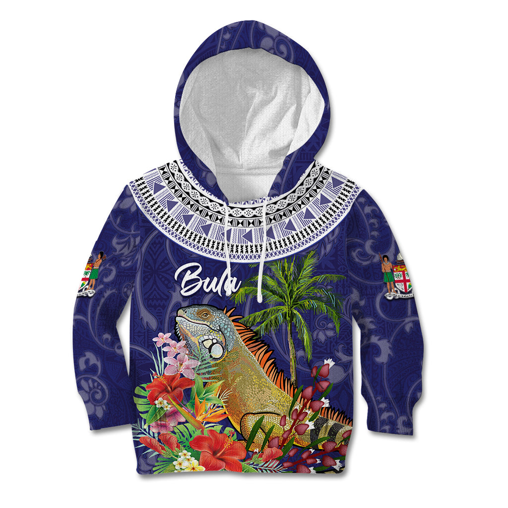 Bula Fiji Crested Iguana Kid Hoodie Tagimaucia Tapa Tribal Blue Color LT03 Hoodie Blue - Polynesian Pride