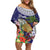 Bula Fiji Crested Iguana Off Shoulder Short Dress Tagimaucia Tapa Tribal Blue Color LT03 Women Blue - Polynesian Pride