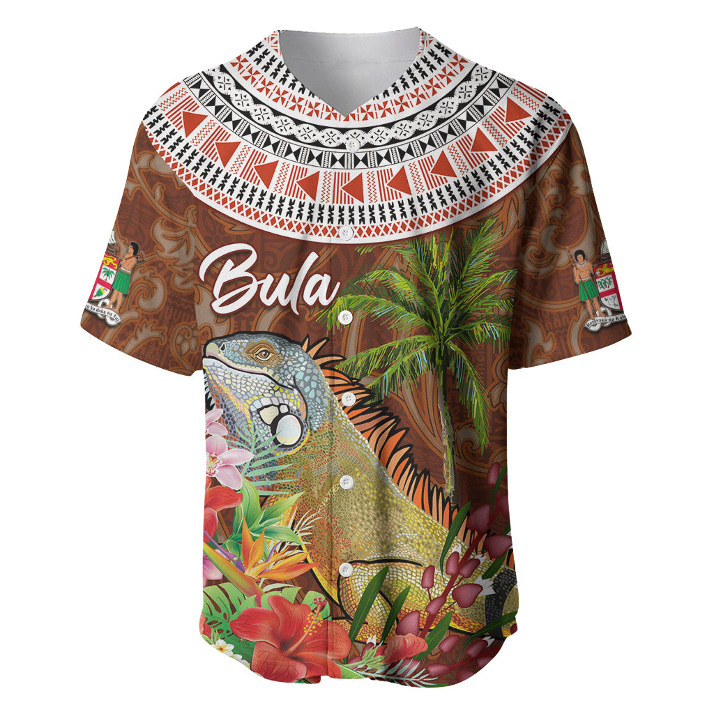 Bula Fiji Crested Iguana Baseball Jersey Tagimaucia Tapa Tribal Brown Color LT03 Brown - Polynesian Pride