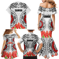 Samoa Siapo Ula Fala Family Matching Mermaid Dress and Hawaiian Shirt With Ginger Plant White Color LT03 - Polynesian Pride