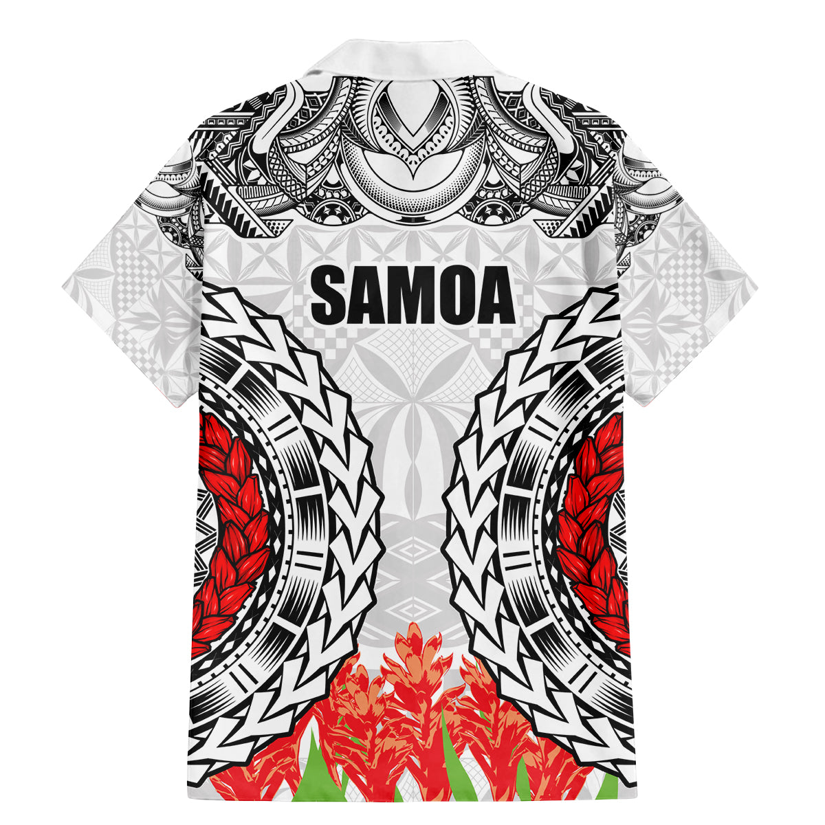 Samoa Siapo Ula Fala Family Matching Mermaid Dress and Hawaiian Shirt With Ginger Plant White Color LT03 - Polynesian Pride