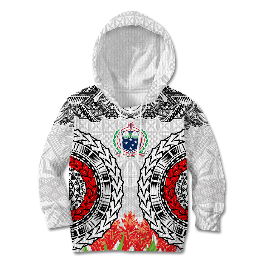 Samoa Siapo Ula Fala Kid Hoodie With Ginger Plant White Color LT03 Hoodie White - Polynesian Pride