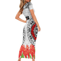 Samoa Siapo Ula Fala Short Sleeve Bodycon Dress With Ginger Plant White Color LT03 - Polynesian Pride