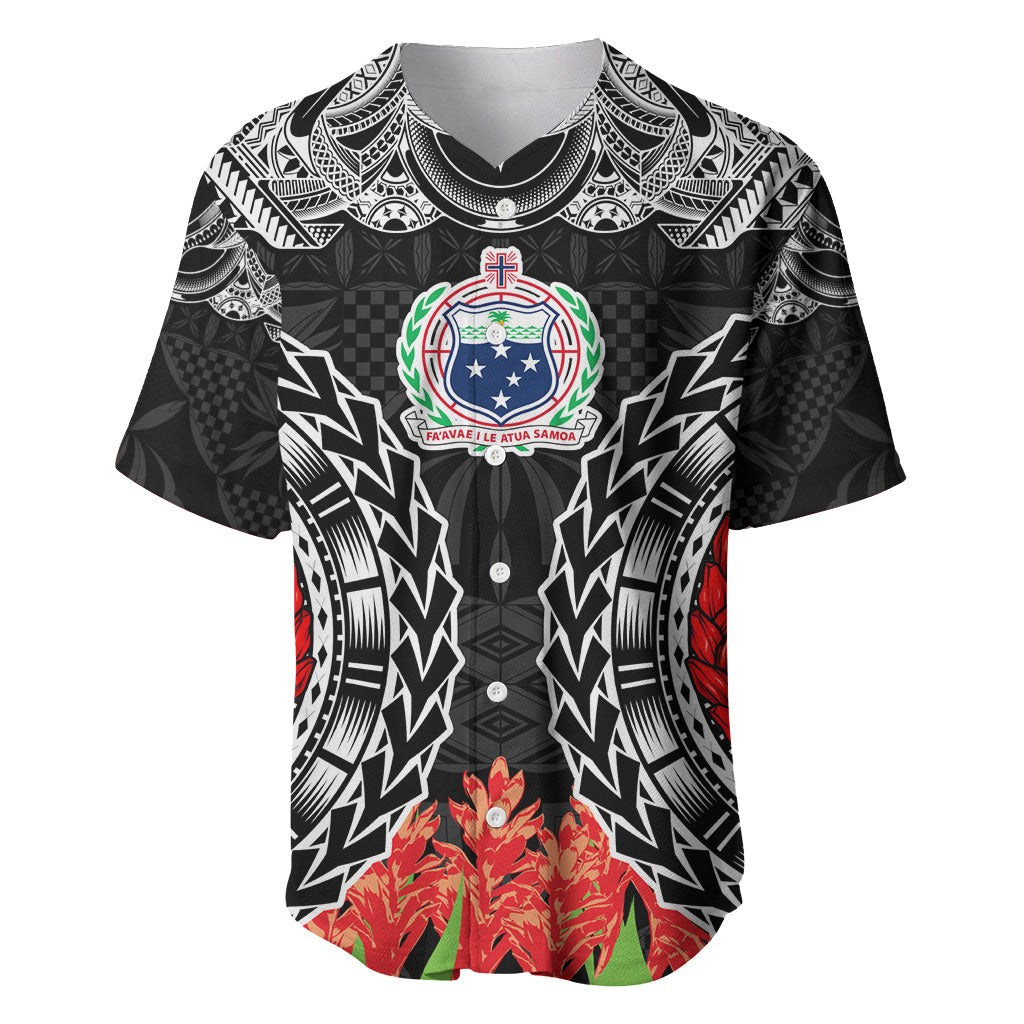 Samoa Siapo Ula Fala Baseball Jersey With Ginger Plant Black Color LT03 Black - Polynesian Pride