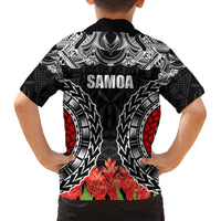 Samoa Siapo Ula Fala Family Matching Long Sleeve Bodycon Dress and Hawaiian Shirt With Ginger Plant Black Color LT03 - Polynesian Pride