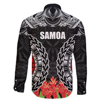Samoa Siapo Ula Fala Family Matching Off Shoulder Short Dress and Hawaiian Shirt With Ginger Plant Black Color LT03 - Polynesian Pride