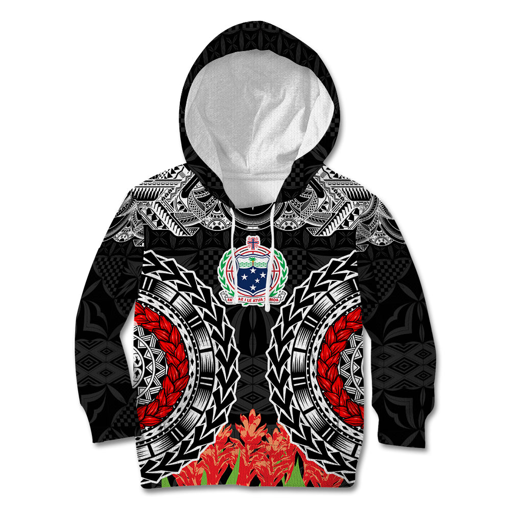 Samoa Siapo Ula Fala Kid Hoodie With Ginger Plant Black Color LT03 Hoodie Black - Polynesian Pride