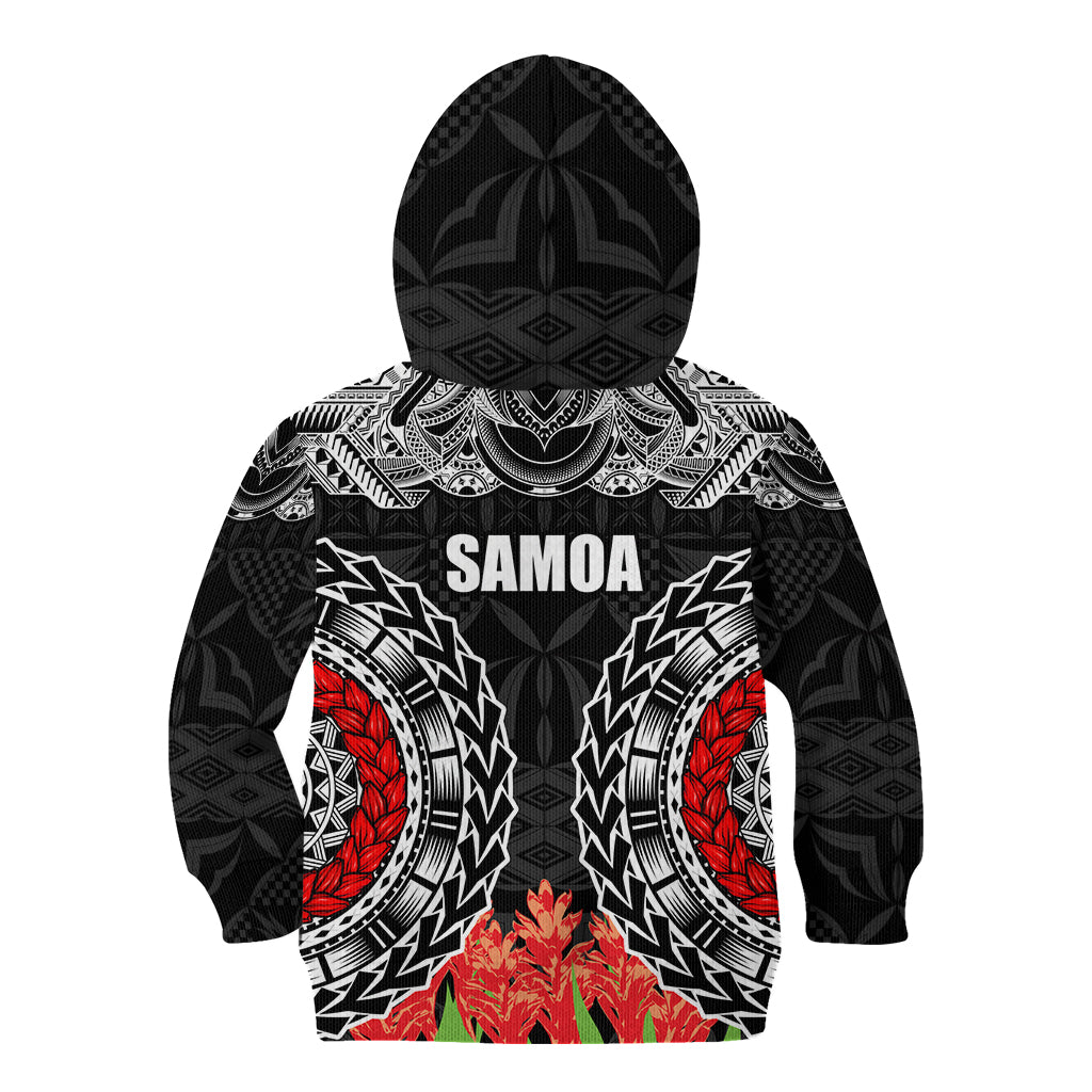 Samoa Siapo Ula Fala Kid Hoodie With Ginger Plant Black Color LT03 - Polynesian Pride