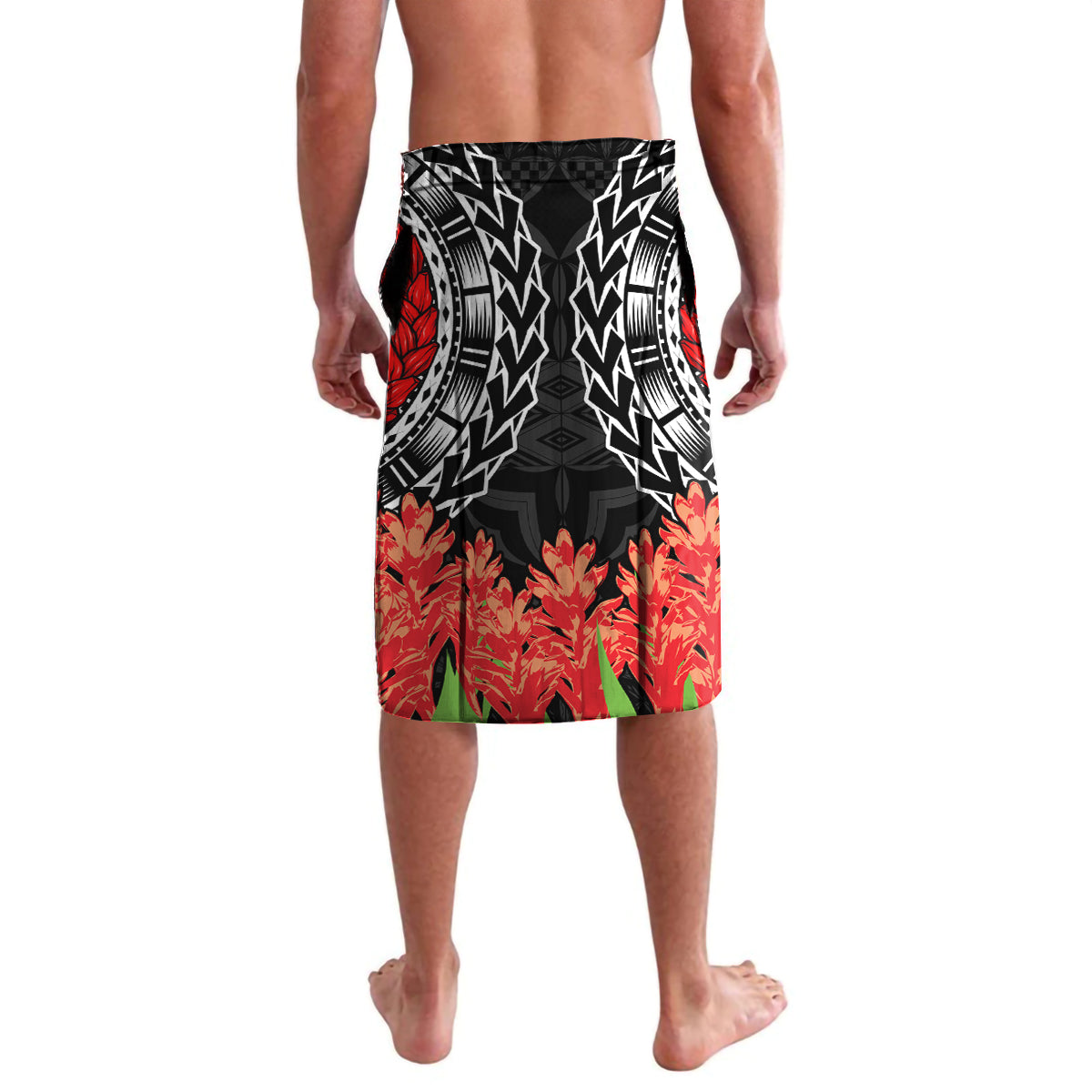 Samoa Siapo Ula Fala Lavalava With Ginger Plant Black Color LT03 - Polynesian Pride