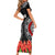 Samoa Siapo Ula Fala Short Sleeve Bodycon Dress With Ginger Plant Black Color LT03 - Polynesian Pride