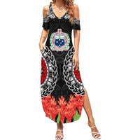 Samoa Siapo Ula Fala Summer Maxi Dress With Ginger Plant Black Color LT03 Women Black - Polynesian Pride