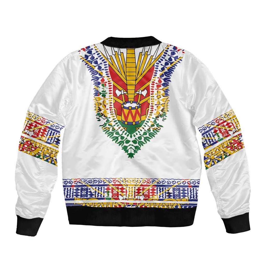 Haiti Flag Traditional Dashiki Bomber Jacket White Color - Polynesian Pride