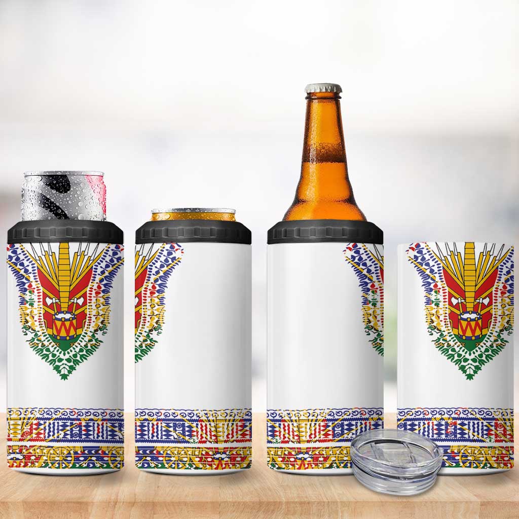 Haiti Flag Traditional Dashiki 4 in 1 Can Cooler Tumbler White Color LT03 - Polynesian Pride