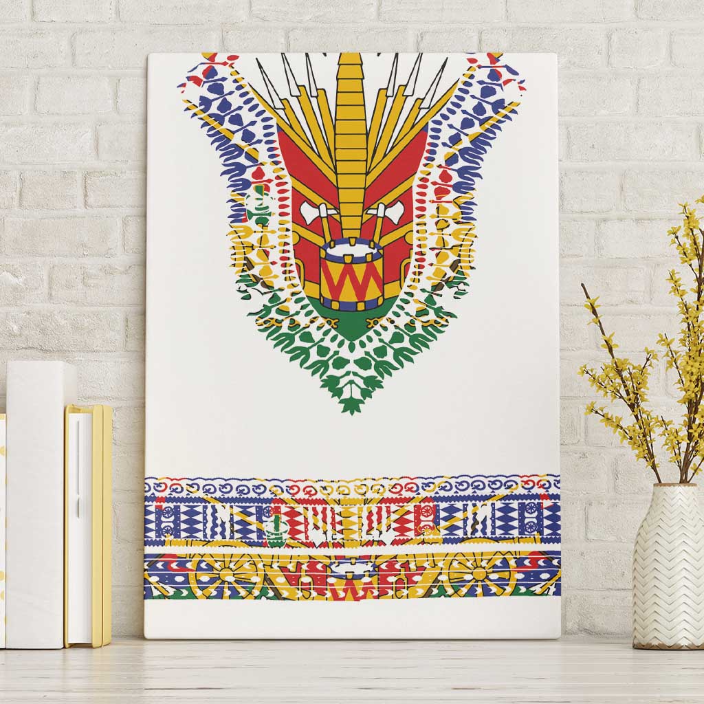Haiti Flag Traditional Dashiki Canvas Wall Art White Color LT03 Without Frame White - Polynesian Pride