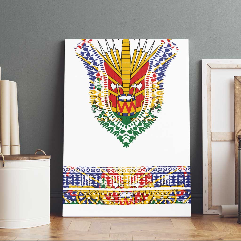 Haiti Flag Traditional Dashiki Canvas Wall Art White Color LT03 - Polynesian Pride